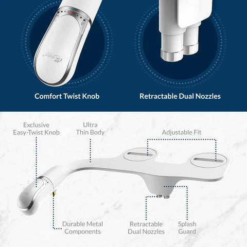 Slim Glow Non Electric Bidet Attachment For Toilet With Front And Rear Dual Nozzles For Fresh Cold Water Wash, Night Light Knob