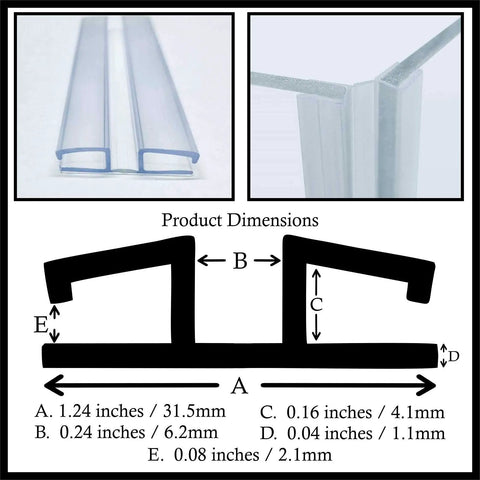Badass Heavy Duty PVC Piano Hinge 18 Inch 4 Pack Clear Plastic Connector dimensions with detailed measurements for tight fit.