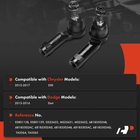 Front Outer Tie Rod End Replacement For Chrysler 200 2015 2017 And Dodge Dart 2013 2016 Fits Front Outer Left And Right Driver And Passenger Sides Fixes Uneven Tire Wear And Improves Steering Response For Front Suspension, black steel tie rod ends