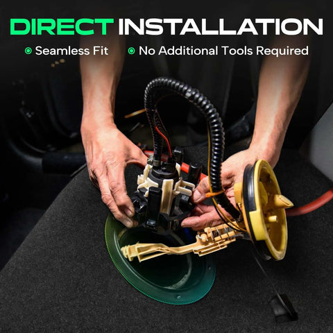 Heavy Duty Electric Fuel Pump Assembly With Sending Unit Direct Bolt On Replacement For Cadillac Deville Eldorado Seville V8 4.6L 4.9L 1994 1995 1996 installation showing seamless fit and no additional tools required.