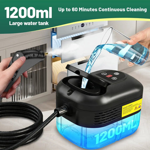 Primiorix 2500W Steam Cleaner Handheld High Temp Steamer With 15S Fast Heat Up For Grease Grime And Residue Removal Multipurpose Pressure Washing Tool Perfect Cleaning Solution filling 1200ml tank with water.