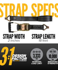 Heavy Duty 2 Inch 18 Foot Ratchet Straps 13000 Lbs Break Strength 2 Pack Black With Double J Hooks strap specs