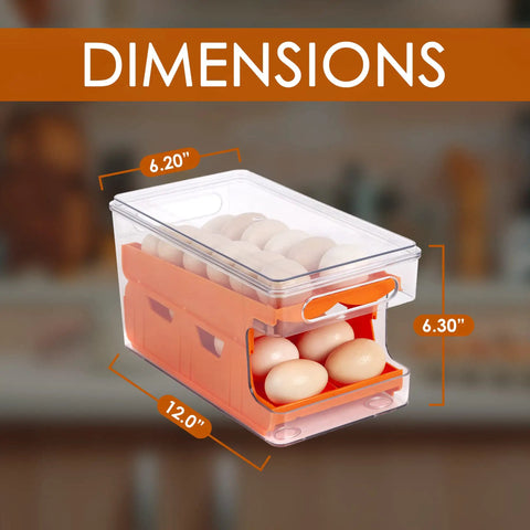 Stackable Fridge Egg Organizer With Lid, Large Capacity Egg Holder Tray For Refrigerator, Double Track Rolling Design in kitchen