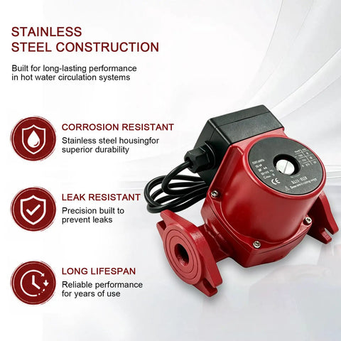 Slick Three Speed Hot Water Recirculating Pump 1 12 HP featuring stainless steel construction for home plumbing use.