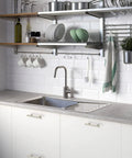 Modern kitchen with stainless steel sink and 35 Pack 5 Inch Brushed Nickel Cabinet Pulls Stainless Steel Kitchen Drawer Cupboard Handles