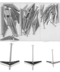 24 Pcs Galvanized Iron Toggle Anchor Bolts And Wing Nut Kit For Furniture And Machinery in plastic case