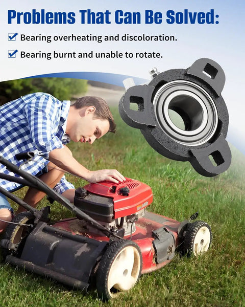 Two Heavy Duty Three Bolt Flange Mount Bearing Units With Sa205 16 Insert And Trd205 Cast Iron Housing for lawn mower repair.