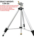 Heavy Duty Impact Sprinkler On Tripod Base With Extra Tall Pulsating Metal Sprinkler For Large Yards And Gardens Telescoping Legs Waters Up To 90 Ft Diameter Durable Tripod System showing full tripod structure with adjustment knobs.