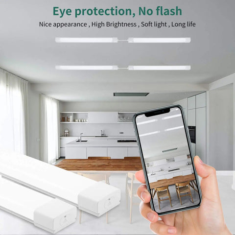 2Ft LED Ceiling Light Fixture 18W Plug Linkable Waterproof Tube Light For Garage Kitchen Bathroom Closet Office, 5000K Cool White installed in modern kitchen