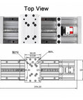 Top view of Solid As A Rock Dual Linear Rail Slide Table Featuring Precision Ball Screw Driven Xyz Axis Platform with dimensions.