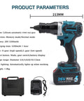 Brushless Cordless Rivet Nut Tool Electric Pull Riveter Gun With M3 To M12 Threads, showing dimensions and battery specs.