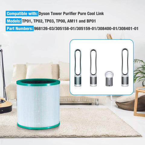 Replacement Air Purifier Filter For Dyson Compatible Tower Purifier And Pure Cool Link Models TP01 TP02 TP03 AM11 BP01 placed on a rug