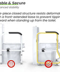 Heavy Duty Toilet Safety Rails With Padded Armrests Bathroom Grab Bar showing stable structure to prevent tipping during use.
