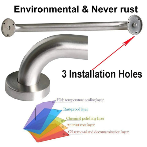 Built Tough 24 Inch Shower Grab Bars 2 Pack, close-up showing brushed nickel finish and installation holes.