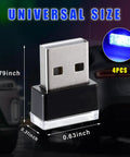 USB Car Interior Atmosphere Light Kit, 4 Pack Plug In Ambient LED Night Lamps For Most Cars, blue USB light dimensions