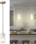 One Light Mini Pendant With White Frosted Shade, Brushed Nickel Finish, Sleek Modern Chandelier For Kitchen Island