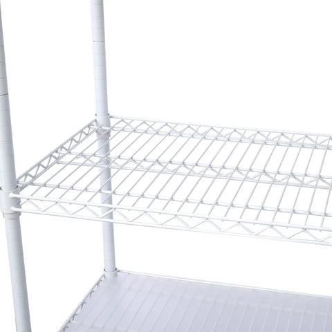 Seven Tier Heavy Duty Wire Shelving Unit With Wheels Adjustable Metal Rolling Rack For Garage Kitchen Pantry, white open design details.