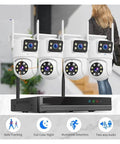Rock Solid 6Mp Dual Lens Wireless Surveillance Camera System Includes Integrated Nvr with four cameras and NVR on display.