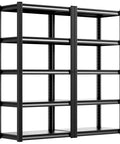 Heavy Duty Steel Storage Shelves 5 Tier Garage Shelving Unit 2 Pack, black metal rack for garage and basement organization.