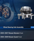 Direct Replacement Front Wheel Hub And Bearing Assembly With Abs Sensor For Nissan Murano And Quest, front view, detailed design.