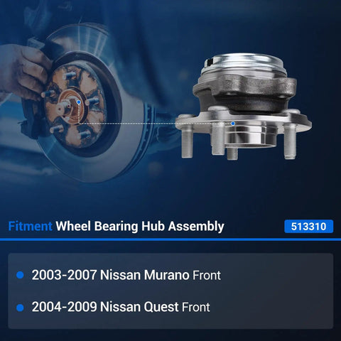 Direct Replacement Front Wheel Hub And Bearing Assembly With Abs Sensor For Nissan Murano And Quest, front view, detailed design.