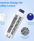 Molifal water filter cartridge for De'Longhi coffee machines; white housing, blue cap, coconut charcoal beads