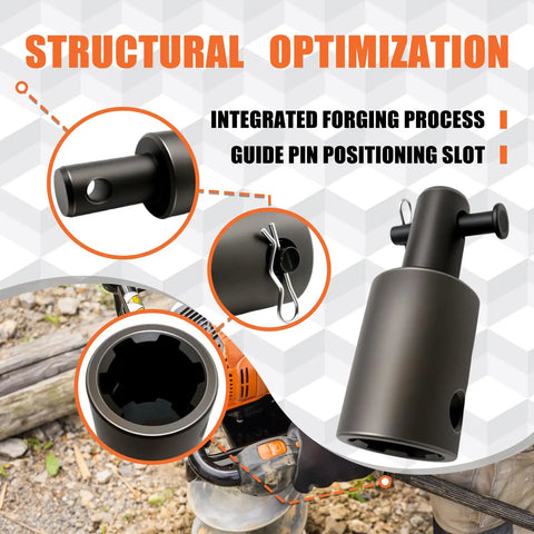 Universal Grounding Drill Adapter With Guide Pin 3/4 Male To 15/16 Female Conversion Fits 2 Stroke Engines with integrated forging and guide pin.