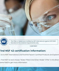 Scientist examining water sample with NSF 42 certification details for Opal Nugget Ice Maker Filter Replacement 3 Pack For Profile Opal Ice Maker Easy Install And Budget Friendly Replacement Every 3 Months To Keep Ice Fresh And Clean And Great Tasting.