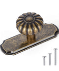 Vintage Antique Brass Cabinet Knobs With Backplates 8 Pack Drawer Pulls for Kitchen and Dresser Cabinets, close-up view with screws