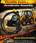 Heavy Duty Universal Throttle Cable Kit For Jcb Backhoe Loader Replacement Accelerator Control Line, 10'5 inch steel lever assembly.
