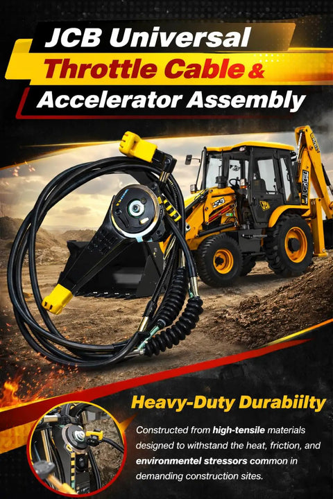 Heavy Duty Universal Throttle Cable Kit For Jcb Backhoe Loader Replacement Accelerator Control Line, 10'5 inch steel lever assembly.
