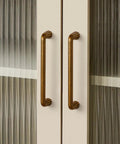 Close-up of 10 Pack Vintage Antique Brass Cabinet Pulls With An Exact 5 Inch Hole Center Solid Zinc Alloy Drawer Handles on cabinet doors