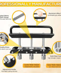 Three Station Edge Roller Bead Bender showing details of components and materials including handle, roller stations, and depth gauge.