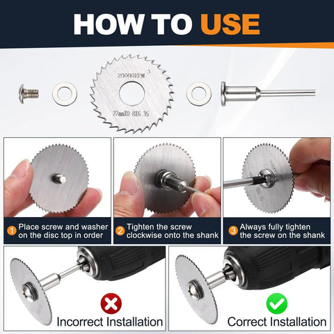 Top Shelf High Speed Cutting Wheel Set Eight Piece Multipurpose Metal Abrasive Blades For Rotary Power Tools instructional guide on installation.
