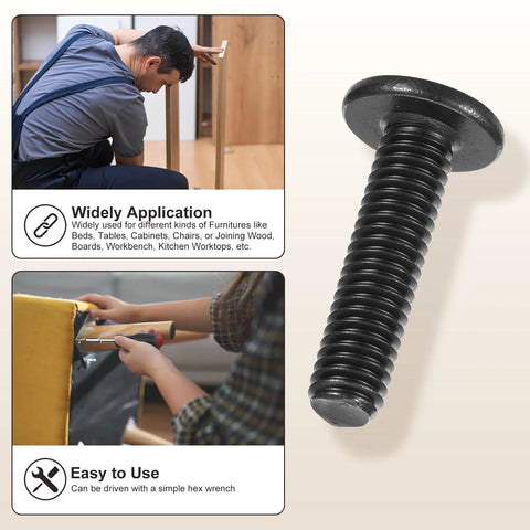 Close-up of Premium Furniture Replacement Screw Set With M6 Barrel Nuts And Hex Wrench For Baby Crib Assembly item showing carbon steel screw for furniture.