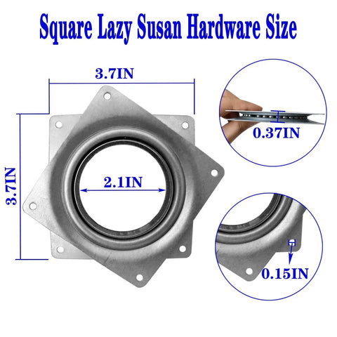 18 Pack Square Lazy Susan Hardware Four Inch Heavy Duty Zinc Steel Swivel Bearings size measurements and dimensions shown.