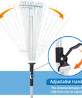 Two Pack Adjustable Yard Rake Set With 63-Inch 15-Tine Big Rake And 30-Inch 9-Tine Small Rake, showing adjustable handle feature