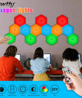 Hexagon LED Wall Panels 10 Pack With Remote And Touch Control RGB 13 Color Lights DIY Modular Hex Panels USB Powered in game room