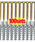 100 Pc Self Tapping Serrated Expansion Tube Screws for Concrete Walls DIY Ready No Fuss Mounting Quick Self Drilling Plugs