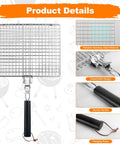 Outdoor Grill Basket For Barbecue Lovers With Removable Handle Portable BBQ Set visible with stainless steel and handle details
