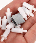 Rock Solid Easy Install Plantation Shutter Repair Kit Featuring Premium Durable Plastic And Metal Pins for touch ups in hand.