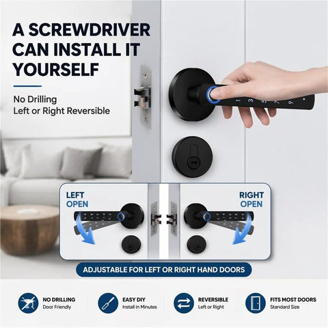 No Sweat Keyless Entry Smart Door Lock With Biometric Fingerprint Scanner And Mobile App Control For Killer Home Security installed with adjustable options.