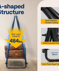 32 Inches Firewood Log Rack Hoop With Cover Built Tough Heavy Duty Solid Steel Storage Rack displaying A-shaped structure and details