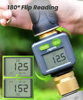 Person adjusting Brass Inlet And Outlet Water Flow Meter With 180 Degree Screen Flip for garden hose nozzle