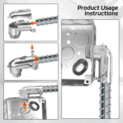 Product usage instructions for Six Pack Ninety Degree Squeeze Connectors For Three Eighths Inch AC MC FMC Flex Flexible Metal Conduit Elbow Fittings Zinc Die Cast UL Listed Six Piece Set For Easy Install And Heavy Duty Reliability With Anodized Finish