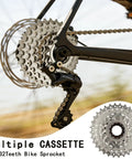 8 Speed Bike Freewheel 13 32T for Mountain Folding and Commuter Bikes attached to a bicycle rear wheel, showcasing steel cogs.