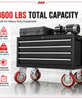 Heavy Duty Caster Wheels Set Of Four With Six Inch Pvc Treads Smooth Rollout Action Rock Solid Frame on toolbox, 3600 lbs capacity.