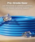 Rock Solid 100 Foot 14 Gauge Extension Cord 14/3 SJEOW Heavy Duty Outdoor Power Cable Weather Resistant grounded blue coiled cord.