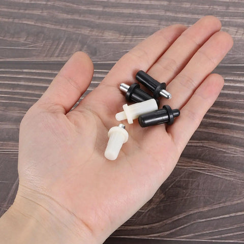Heavy Duty Plantation Shutter Repair Pins, Spring Loaded Metal Pins For Louvers Windows, 100 Pack White, Anti Slip Grip, Bulletproof Replacement Hardware displayed in hand.