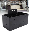 Black metal storage bin with two compartments for RV, truck, and trailer, part of Universal Heavy Duty Detachable Storage Bin With Quick Release Rail Slides For RV Camper Trailer Pickup And Boat Road Ready Hassle Free Tool Organizer Rack.